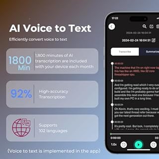 woeaozy Registratore Vocale AI con Attivazione Vocale - Trascrivi e Riassumi con Tecnologia AI, Supporta 102 Lingue, Controllo App, Registratore Audio Digitale per Riunioni, Lezioni (black)