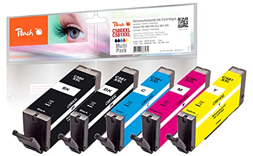 Peach Multipack, XXL Compatible avec Canon PGI-580XXL, CLI-581XXL