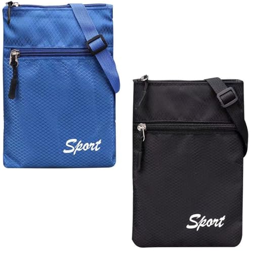 2 Pack Crossbody Bag Phone Purse with 2 Zipper Pouch Lightweight Fabric Compact Shoulder Purses Tally Mini Handbag Wallet Storage Organizer for iPhone Cell Phones Coin Key Men Women