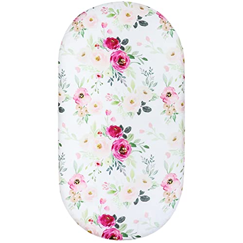 Image of Bassinet Sheet for Baby Girls, Stretch Ultra Soft Fitted, Universal Cradle Sheet Set for Rectangle, Oval, or Hourglass Bassinet Pad/Mattres, Watercolor Flower