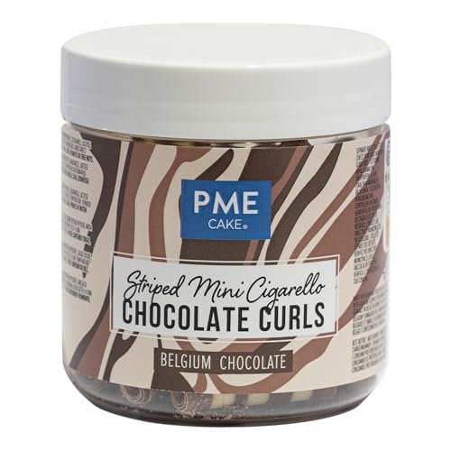 PME Belgian Chocolate Curls for Elegant Cake Decorating - Striped Cigarellos (100g)
