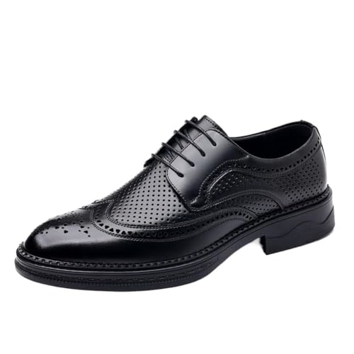 YZABEL Men's Patent Leather Lace-Up Business Shoes, Summer Pointed Toe Breathable Hollow Oxfords Dress Shoes, Rubber Non-Slip for Walking Outdoor Driving