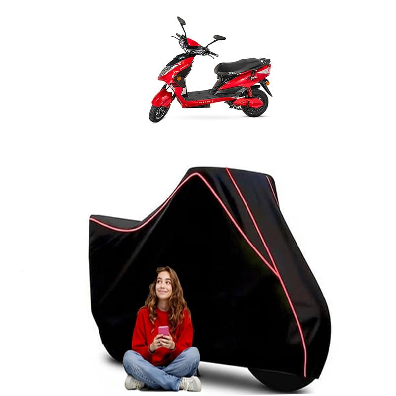 Image of Green Zing Standard Scooty Bike Cover Water Resistant Outdoor Use Universal Fit Scooters Motorcycles Heavy Duty UV Protection Dust Rain Scratch Resistant Elastic Bottom Black Blue Piping