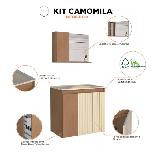 Armário Gabinete para Banheiro em Madeira KIT CAMOMILA - COZIMAX
