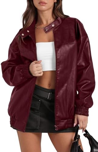 Sampeel Leather Jacket Women Faux Oversized Motorcycle Bomber Coa...