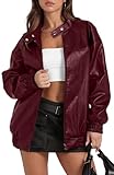 Sampeel Leather Jacket Women Faux Oversized Motorcycle Bomber Coats 2025 Fall Fashion Outfits Winter Clothes Trendy Cute Red S