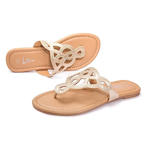 Image of LM Women's Thong Sandals T-Strap Sandals Slip On Flat Sandals Flip Flop Casual Summer Slide Sandals