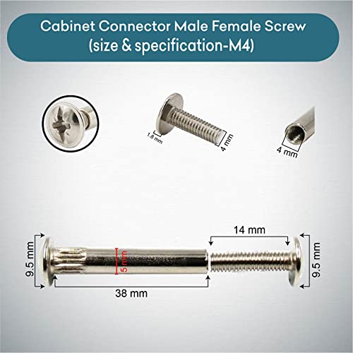 Image of Rely⇒VP INDUSTRIES (Pcs-10) M4x38 mm Cabinet connector bolt Fastener for Joining Wood Boards, Cabinets, Cupboards,Chairs & Beds