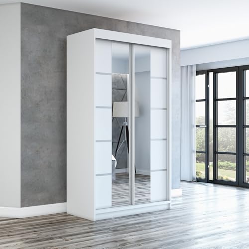 A&J MöbelLand Schwebetürenschrank ERA Kleiderschrank 2-türig mit Spiegel, Garderobe 120 cm (Weiß/Weiß/Weiß) A&J MöbelLand Schwebetürenschrank ERA Kleiderschrank 2-türig mit Spiegel, Garderobe 120 cm (Weiß/Weiß/Weiß)