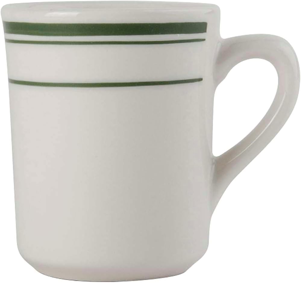 Tuxton China TGB-017 Tiara Mug, 8 oz., 3" Diameter x 3-7/8"H, Wide Rim, Rolled Edge, Microwave and Dishwasher Safe, Oven Proof, Fully Vitrified, Ceramic, Green Bay, Pack of 36