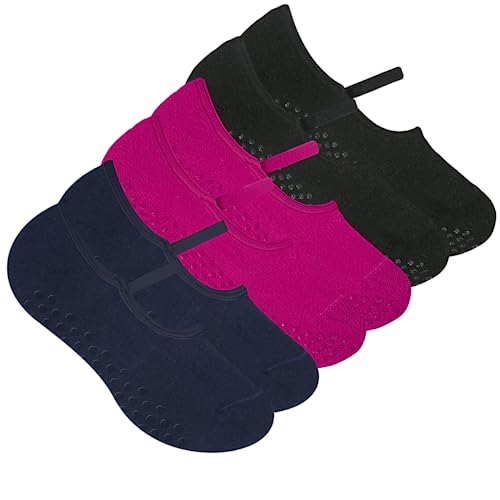 Kit 3X Pares Meia Sapatilha Pilates Antiderrapante Tam 34 a 39 - Selene (Preto/Pink/Marinho)