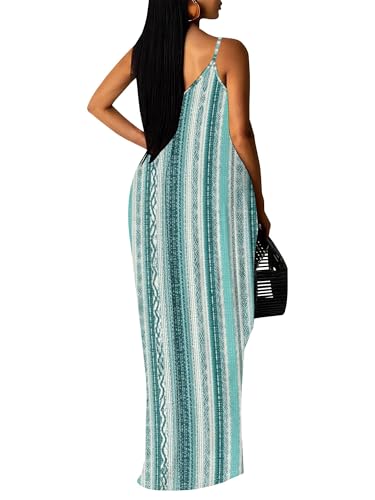 Image of SUZONANA Women's Plus Size Summer Dresses Spaghetti Print Midi Dresses Long Loose Sundresses