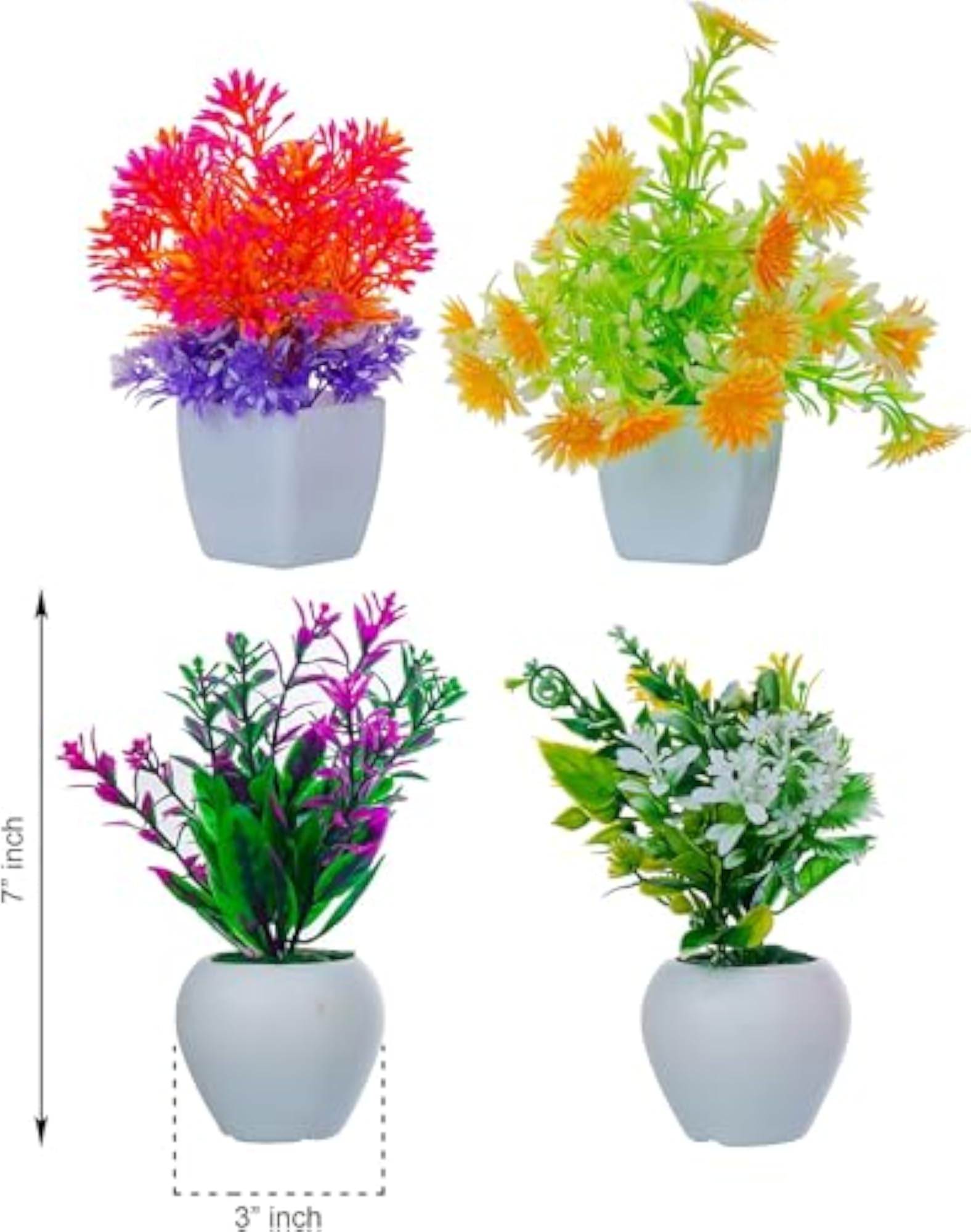 Set of 4 Decorative Mini Artificial Flowers Plants with Pot