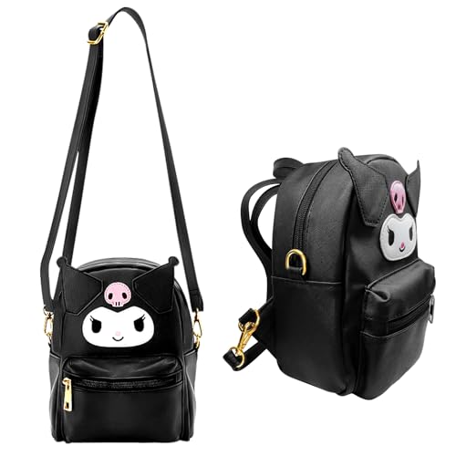 Kuromi Backpack PU-Leder-Rucksack Kuromi Umhängetasche Sanrio Bag for Girls With, Cute K-uromi Bag black, Anime Theme Children’s Backpacks