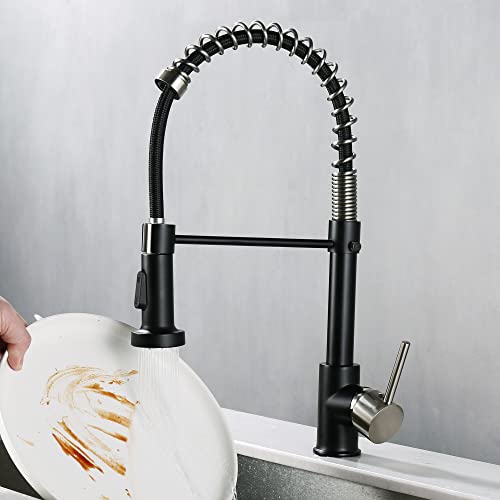 Kitchen Faucet Spring Pull Down Single Handle Brass Deck Mounted Kitchen Sink Faucets (Brushed Nickel Black) #TOP7