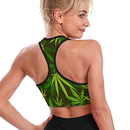 Womens Sports Bra Weed Leaf Workout Crop Tank Tops Vest Fitness Sports Bra Yoga Bras Casual Gym Tops White - Image 3