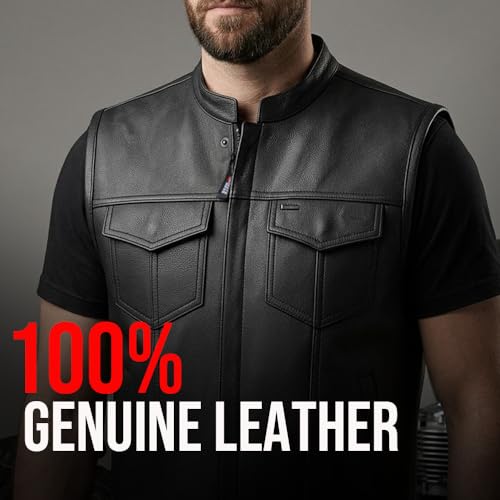 SOA Motorcycle Vest for Men, Premium Buffalo Leather, Back Armor, Inside Pockets, Biker Riding Club Vests Black L by Jackets 4 Bikes - Image 8