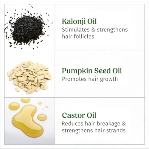 Image of Vilvah Hair Regrowth Oil | Reduces Hair Fall & Boosts Regrowth | With Pumpkin Seed, Kalonji, Castor Oil & Vitamin E | Strengthens Roots & Improves Scalp Health | Unisex | 100ml