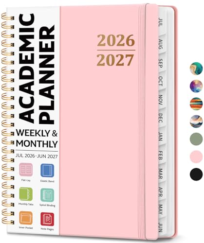 Academic Planner 2026-2027, Weekly and Monthly Calendar Planner Book, July 2026 – June 2027, Hardcover Organizer with Tabs, Perfect for Teachers, Students, Women & Men, A5 (6.4" x 8.5") - Pink