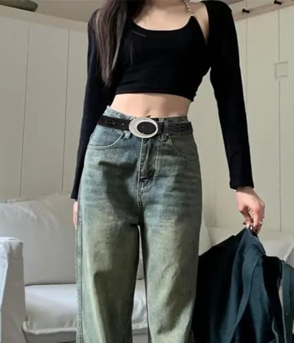 Women's Faux Alligator Leather Waist Belt Silver Oval Metal Buckle Belt for Jeans Pants Black Belt3