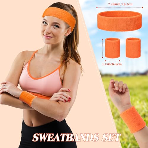 Image of Neon Sweatbands and Wristbands Bulk, Cotton Sports Headbands for Team Spirit, School Field Day, 80s 90s Party, Soccer Fan Accessories, Gym, Cheer and Group Events