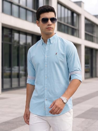 Image of Thomas Scott Men's Cricket Club Collection Classic Regular Fit Twill Shirt | 100% Cotton Long Sleeve Solid Shirt with Button Down Collar (Available in Plus Size)