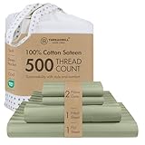 Threadmill 500 Thread Count King Size Damask Stripe, 4 Pc Luxury Cotton Bed Sheet Set, Silky Soft Sage Green Sheets with 16