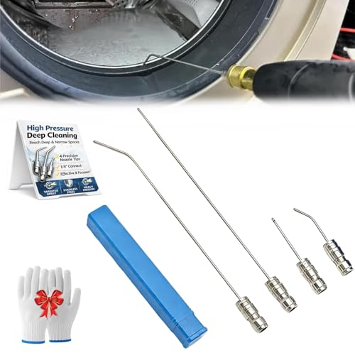 4 Pack High Pressure Washer Nozzle Kit, 1/4 Inch Quick Connect Stainless Steel Extension for Washing Machine Drum Gap, Ac Coil, Rv Water Heater Flush, Narrow Crevice Vehicle Maintenance