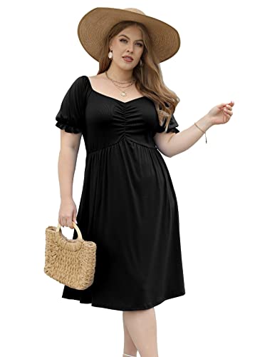 Weeso Black Dresses For Women Short Sleeve Casual Empire Waist Midi Dress Plus Size Xl #TOP3