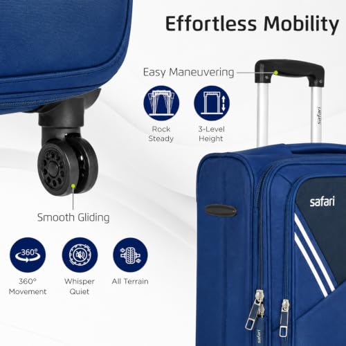 Image of Safari Swift Neo Set of 3 Cabin, Medium & Large Soft Luggage Trolley Bag with Dual Wheels, Polyester, Expandable, 8 Wheels, Travel Bag, Suitcase for Travel, Trolley Bags for Travel, Blue