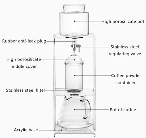 Tower Ice Coffee Maker Capacity Tea Tower,Cold Brew Drip Tower, Cold Brew Drip Tower,Cold Brew Drip Coffee Maker, Ice Coffee Machine with Slow Drip Technology, with Stainless Steel Filter an