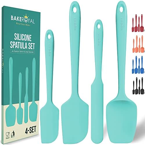 BakeRoyal Silicone Spatula Set - 4-Piece Rubber Spatulas Silicone Heat Resistant 600°F for Everyday Task - Seamless Design Kitchen Spatulas for Nonstick Cookware - Silicone Kitchen Utensils Sets