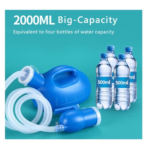 Male Urinal Bottle 68 OZ Portable Urinals for Men 59\" Long Hose with Lid (Blue)