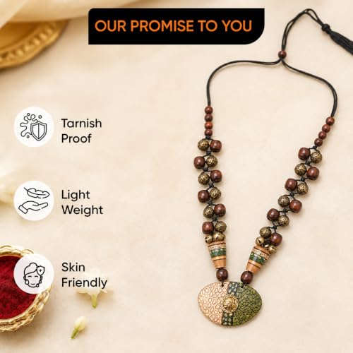 Image of Handcrafted Tribal Dhokra & Floral Charm Necklace Collection | Artisan Brass, Glass & Contemporary Statement Necklaces for Women | Ethnic, Elegant & Artistic Jewelry