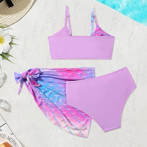 Image of Girls Swimsuit Bathing Suits Twist Cross Tropical Floral Bikini Sets Teen Girls' Swimwear 3Pcs with Cover Up 7-14T