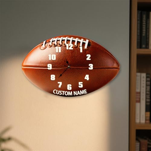 Personalized Sport Football Wall Clock,Custom Name Text Football Wall Clock for Home Kitchen Bathroom Living Room Bedroom Office, Gift for Men/Boy/Dad/Papa/Husband/Boyfrend,Father's Day