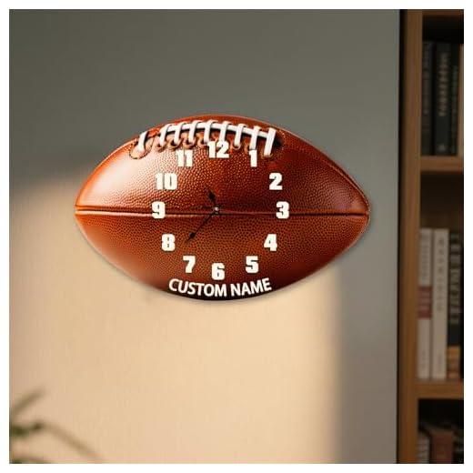 Personalized Sport Football Wall Clock,Custom Name Text Football Wall Clock for Home Kitchen Bathroom Living Room Bedroom Office, Gift for Men/Boy/Dad/Papa/Husband/Boyfrend,Father's Day