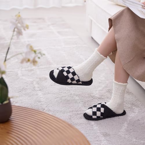 Image of GOEWY Slippers for Women Memory Foam House Bedroom Corduroy Crossbands Open Toe Slides Sandals Shoes Comfy Trendy Gift for womens Anti-Skid sole