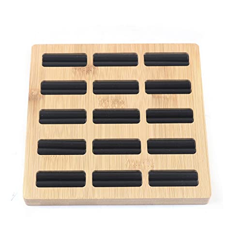 15 Grilles Bijoux Anneau Présentoir Organisateur Cas Plateau Titulaire, Boucle d'oreille De Stockage Rack Cas Organisateur en Bambou, Anneau Présentoir Organisateur pour Bijoux Cas Cover