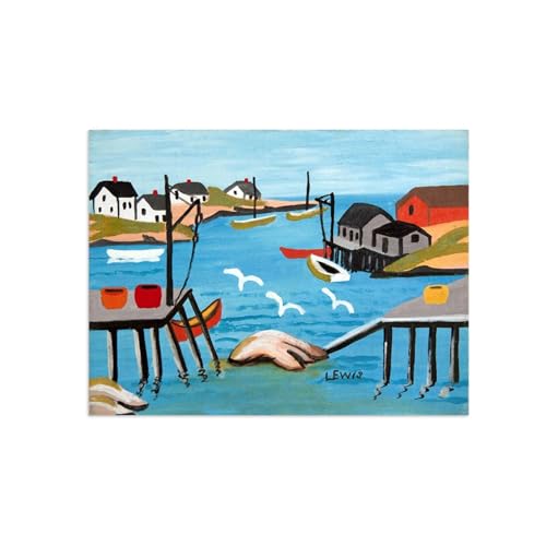 Impression Murale sur Toile Maud Lewis Scène de port Peinture Paysage 50x65cm