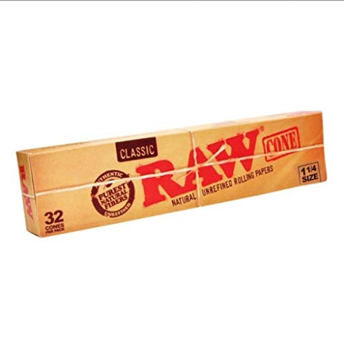 RAW Klassische Natur unraffiniertes 1 1/4 pre-Rolled Rollen Papier Kegel 32 pro karton
