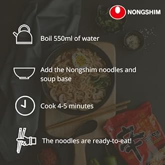 Nongshim Shin Ramyun Noodle Soup (Hot&Spicy) 120 Grams (Pack Of 5)