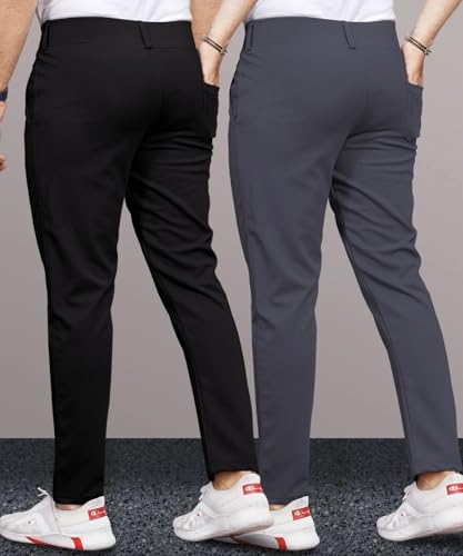 Image of Men's Slim Fit Lycra Formal Trousers Combo | Stretchable Smart Casual Pants for Office Wear | Mid-Rise Flat Front Stylish Chinos