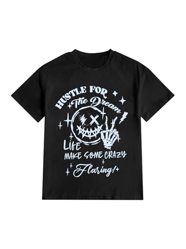 Image of BEAUDRM Women's Graphic Tees Y2K Crop Top Slogan Print Crew Neck T-Shirt 2000s Shirt Summer Tops