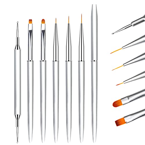 6 Pezzi Pennelli Unghie Gel Professionali con Tappo e Dotter per Nail Art Semipermanente, LEA-SHALL Set Pennello Sottile Ricostruzione Liner/Piatto/Rotondo/Dotting Tool Pennellino Acrilica Fini Penna