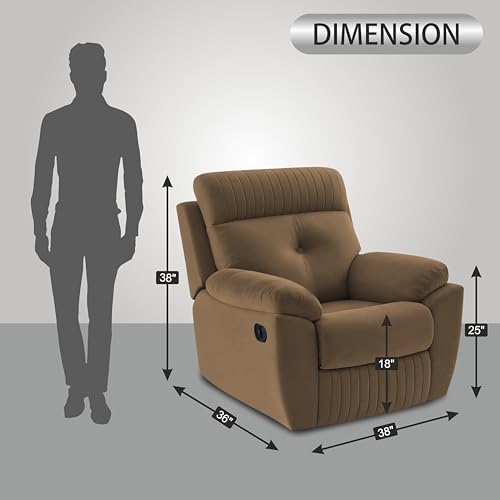 Image of Adorn India Premium Majestic 1 Seater Recliner Manual Sofa Chair | Camel Suede Velvet Fabric | Soft Padded Back Rest & Handrest | Living Room Recliner Chair | 3 Years Warranty