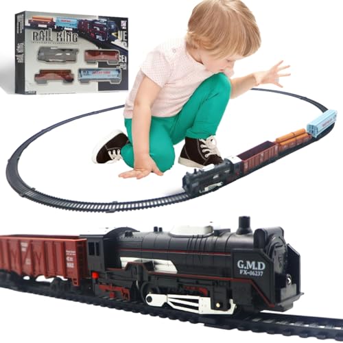 Spiritzohic Tren Electrico Juguete Niños, Trens Clásico Infantil con Luces, Modelo de Tren de Juguete, Fácil de Montar Trens Juguete para Niños, Regalos de Cumpleaños y Navidad para Niño y Niñas