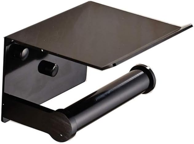 Toilet Paper Holder with Shelf Strong Harmless Space Aluminum Wall Mounted Bathroom Hardware Accessories for Bathroom Hotel, Black