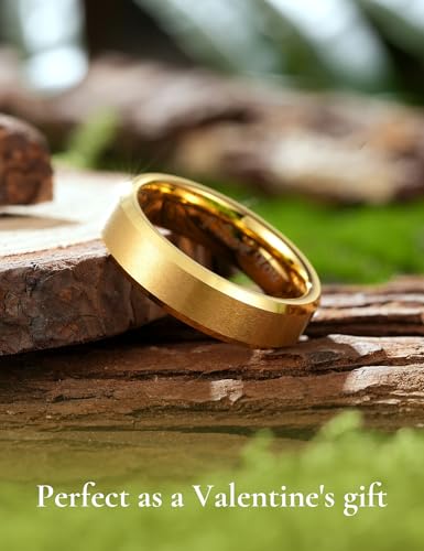 Image of King Will Tungsten Carbide Wedding Band for Men Women-4 /6 /8mm Width 14K Gold Plated Tungsten Wedding Ring Matte Brushed & High Polished Style Comfort Fit Wedding Band Size 6-14