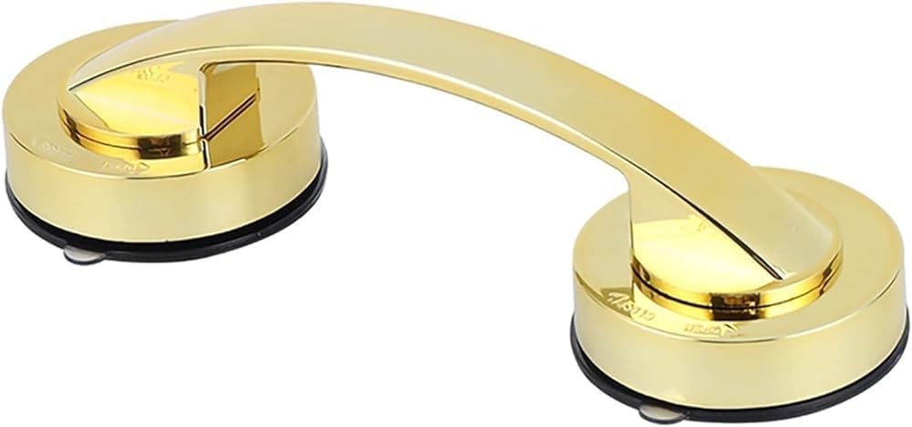 Barra de agarre de ducha con ventosa para baño, instalación sin perforaciones, mango de plástico antideslizante para bañera, inodoro, puerta de vidrio, agarre móvil y seguro, color: dorado, fácil de